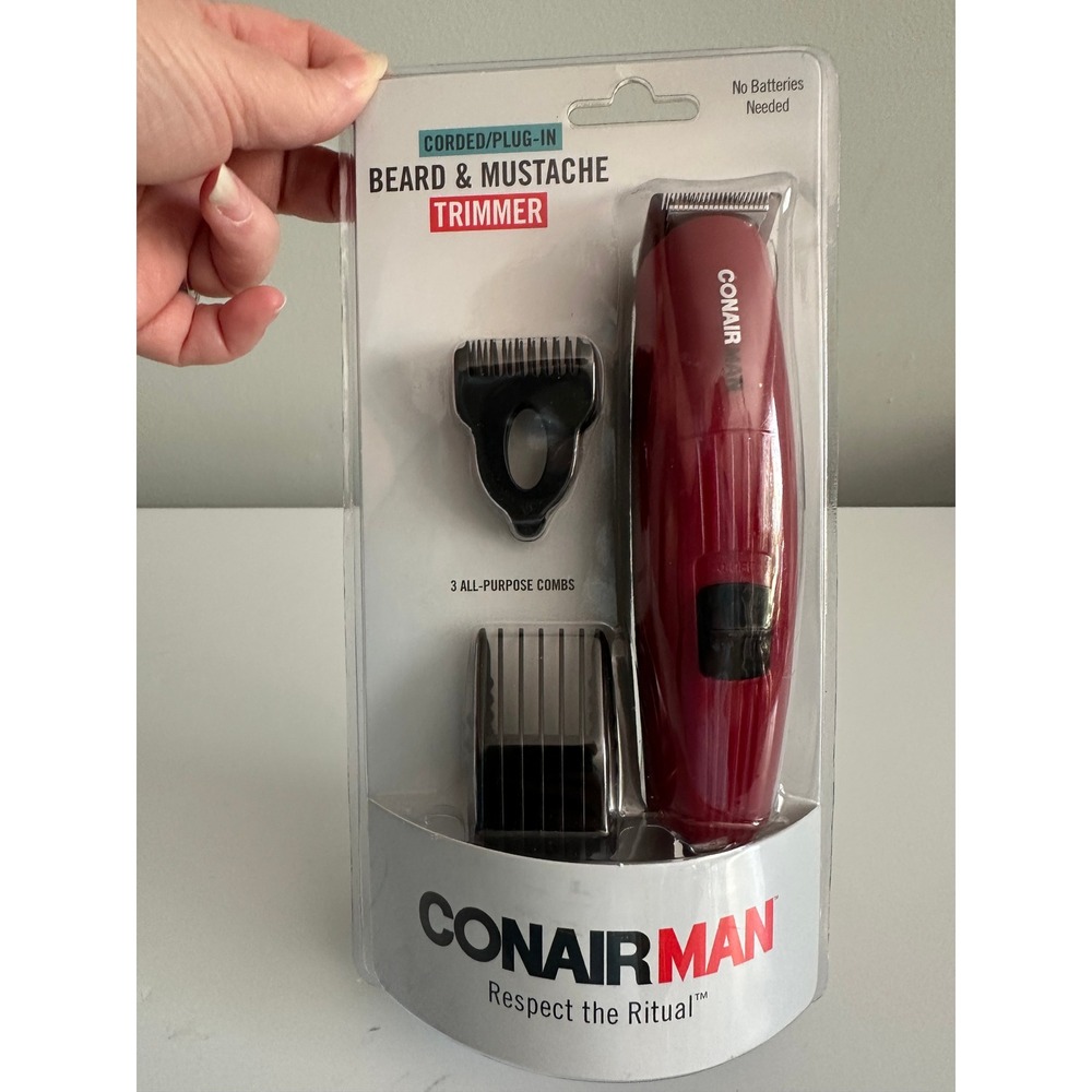 Conair Beard & Mustache Trimmer Mens OS Burgundy New Corded GMT8NCS 3 Combs